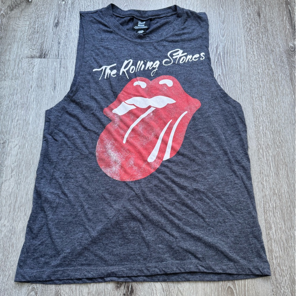 The Rolling Stones Tongue Logo Graphic Tank Gray Sleeveless Band Tee